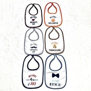 HB Brand New Without Tag 6 Pack Boys Bibs Embroidered My First Holidays.